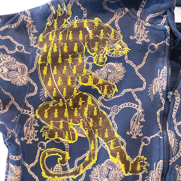 Christian Audigier Men's Full Zip Hoodie Size L (READ) Blue Gold Leopard Crown - Picture 3 of 8